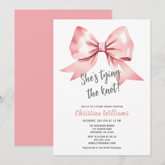 Ze bindt de knoop Waterverf roze Vrijgezellenfeest Kaart (Voorkant / Achterkant)