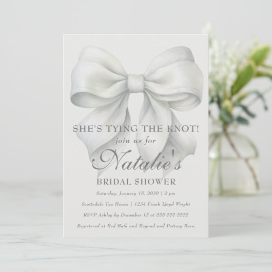 Ze bindt de knoop wit boog Vrijgezellenfeest Kaart (Staand voorkant)