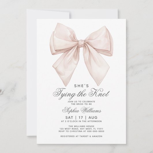 Ze bindt de knoop wit boog Vrijgezellenfeest Kaart (Voorkant)