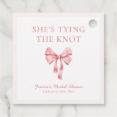 Ze bindt de knoop zacht roze coquette douche bedankjes labels (Achterkant)