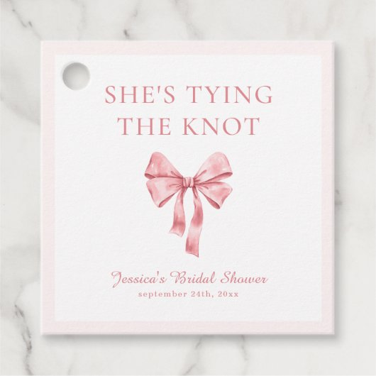 Ze bindt de knoop zacht roze coquette douche bedankjes labels (Voorkant)