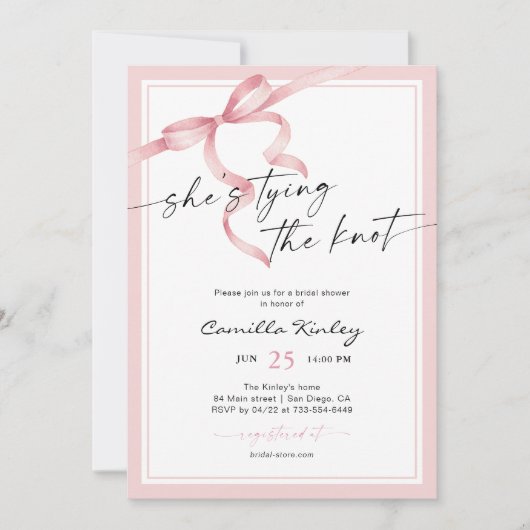 Ze bindt de knoop zacht roze Vrijgezellenfeest vas Kaart (Voorkant)