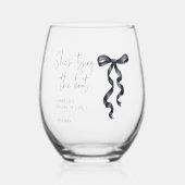 Ze bindt de knoop zwarte strik Vrijgezellenfeest Wijnglas Zonder Voet (Voorkant)