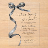 Ze bindt de Knot Black Bow Vrijgezellenfeest Acryl Uitnodigingen (Voorkant)