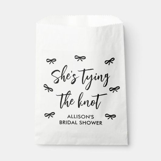 Ze bindt de Knot Black Bow Vrijgezellenfeest Bedankzakje (Voorkant)