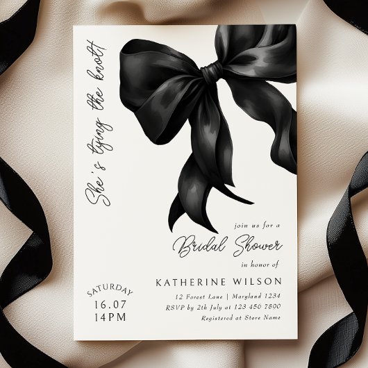 Ze bindt de Knot Black Bow Vrijgezellenfeest Kaart