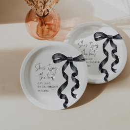 Ze bindt de Knot Black Bow Vrijgezellenfeest Papieren Bordje