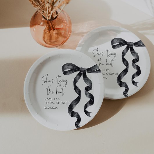 Ze bindt de Knot Black Bow Vrijgezellenfeest Papieren Bordje