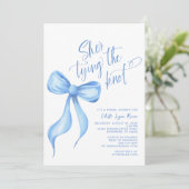 Ze bindt de Knot Blue Bow Ribbon Vrijgezellenfeest Kaart (Staand voorkant)