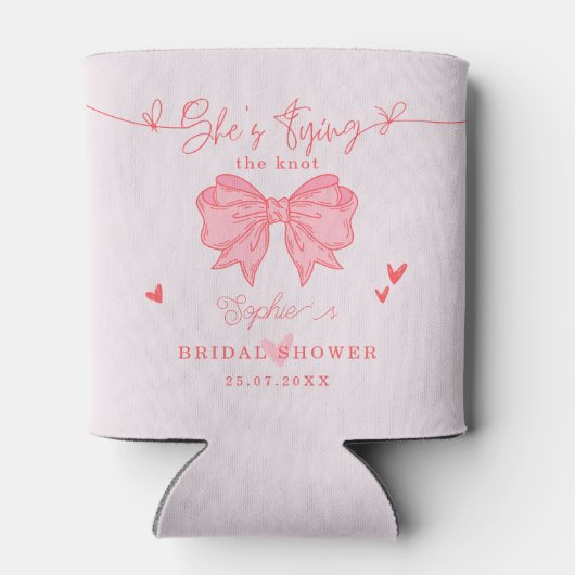 Ze bindt de Knot Blush Pink Bow Vrijgezellenfeest Blikjeskoeler (Achterkant)