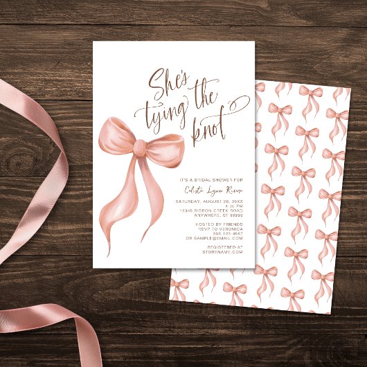 Ze bindt de Knot Blush Pink Bow Vrijgezellenfeest Kaart