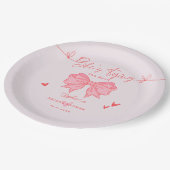 Ze bindt de Knot Blush Pink Bow Vrijgezellenfeest Papieren Bordje (Gekanteld)