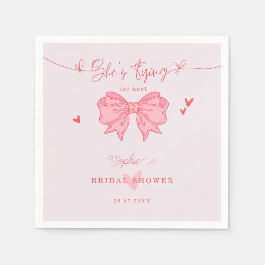 Ze bindt de Knot Blush Pink Bow Vrijgezellenfeest Servet (Voorkant)