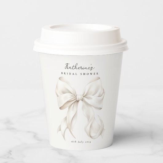 Ze bindt de Knot White Bow Paper Cup Papieren Bekers (Voorkant)