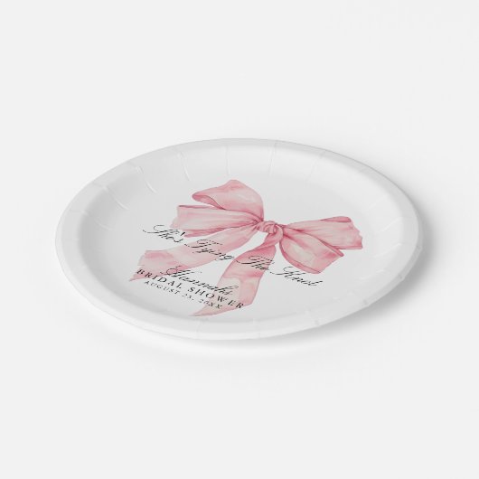 Ze bindt de roze knoop papier Borden Papieren Bordje (Gekanteld)