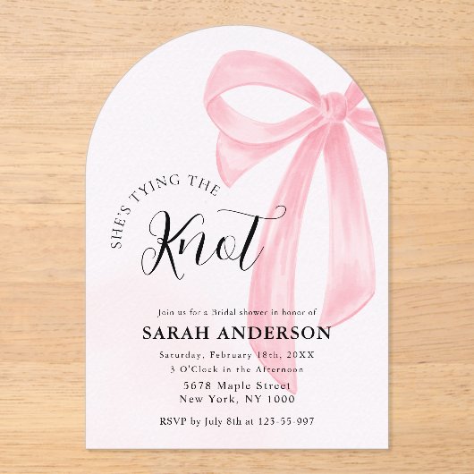 Ze bindt de roze knoop Vrijgezellenfeest Acryl Uitnodigingen (Voorkant)