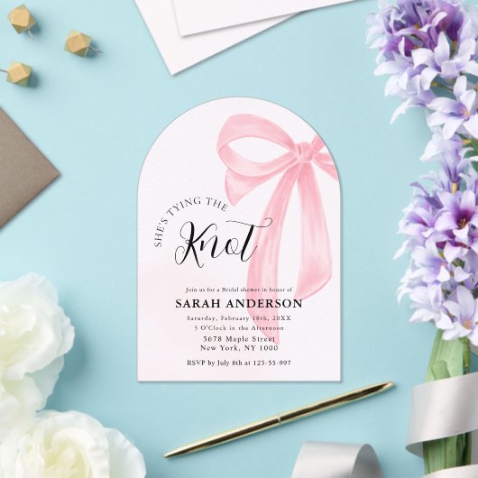 Ze bindt de roze knoop Vrijgezellenfeest Acryl Uitnodigingen (Insitu (Huwelijk))