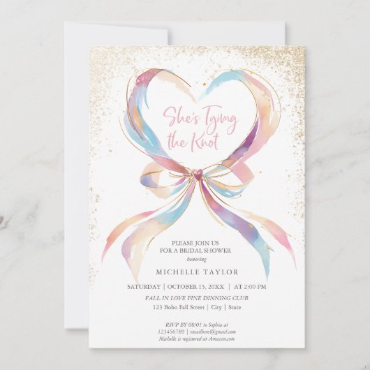 Ze bindt de roze knoop Vrijgezellenfeest Invita Kaart (Voorkant)