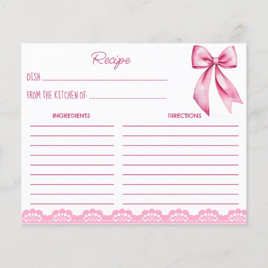 Ze bindt de roze strik recept kaart vast (Voorkant)