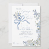 Ze bindt het Knoop Blauwe Bloemen Vrijgezellenfees Kaart (Voorkant)