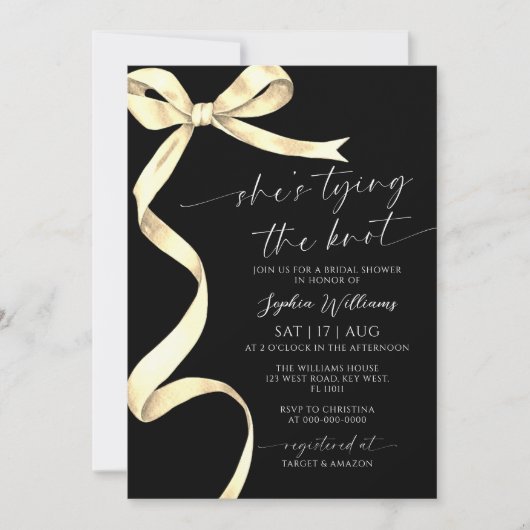 Ze bindt het knoop Gold Bow Vrijgezellenfeest Kaart (Voorkant)