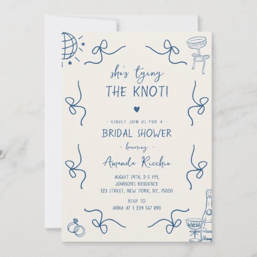 Ze bindt het Knoop Hand getrokken Fun Vrijgezellen Kaart (Voorkant)