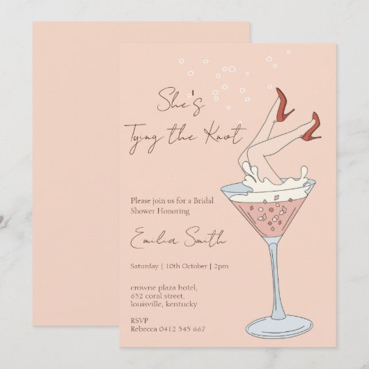 Ze bindt het knoop martini Vrijgezellenfeest Kaart (Voorkant / Achterkant)