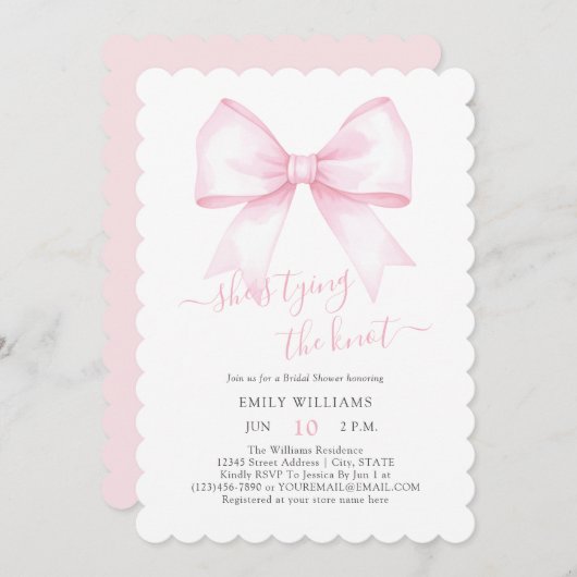 Ze bindt het knoop roze Blush Bow Vrijgezellenfees Kaart (Voorkant / Achterkant)