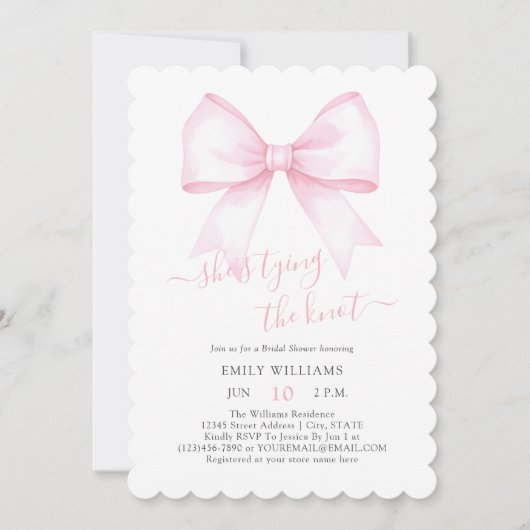 Ze bindt het knoop roze Blush Bow Vrijgezellenfees Kaart (Voorkant)