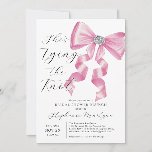 Ze bindt het knoop roze boog brunch Vrijgezellenfe Kaart (Voorkant)