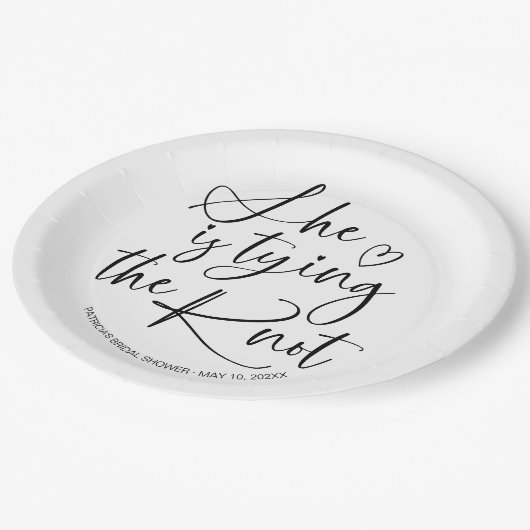 Ze bindt het knoop Vrijgezellenfeest vast Papieren Bordje (Gekanteld)