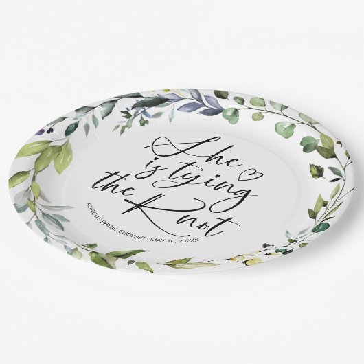 Ze bindt het knoop Vrijgezellenfeest vast Papieren Bordje (Gekanteld)