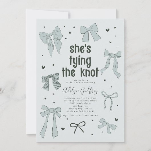 Ze bindt het Knot Blue Bow-Vrijgezellenfeest vast Kaart (Voorkant)