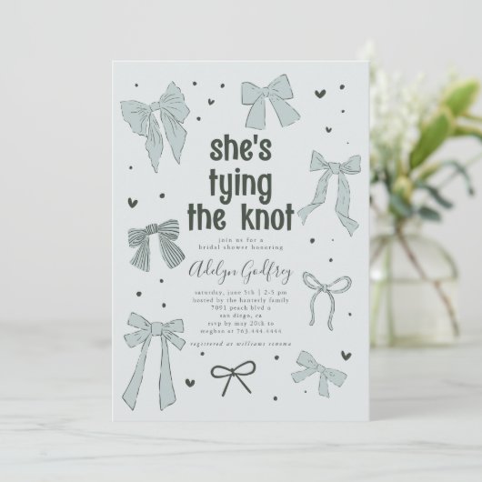 Ze bindt het Knot Blue Bow-Vrijgezellenfeest vast Kaart (Staand voorkant)