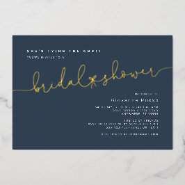 Ze bindt het Knot Blue Gold Vrijgezellenfeest Folie Uitnodiging