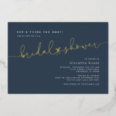 Ze bindt het Knot Blue Gold Vrijgezellenfeest Folie Uitnodiging (Voorkant)