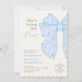 Ze bindt het Knot Blue Lace Bow Vrijgezellenfeest Kaart (Voorkant)