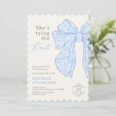 Ze bindt het Knot Blue Lace Bow Vrijgezellenfeest Kaart (Staand voorkant)
