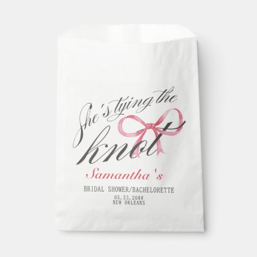 Ze bindt het Knot Bow Coquette Vrijgezellenfeest Bedankzakje (Voorkant)