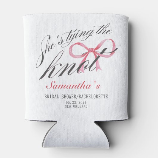 Ze bindt het Knot Bow Coquette Vrijgezellenfeest Blikjeskoeler (Achterkant)
