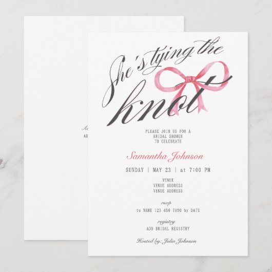 Ze bindt het Knot Bow Coquette Vrijgezellenfeest Kaart (Voorkant / Achterkant)