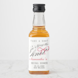 Ze bindt het Knot Bow Coquette Vrijgezellenfeest Likeurfles Etiket