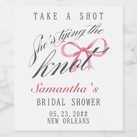 Ze bindt het Knot Bow Coquette Vrijgezellenfeest Wijn Etiket (Enkel label)