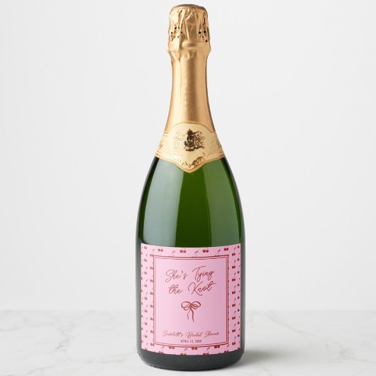Ze bindt het Knot Cherry Vrijgezellenfeest Sparkling Wijnetiket
