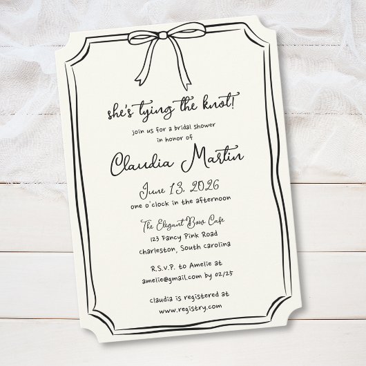 Ze bindt het Knot Hand Drawn Bow Vrijgezellenfeest Kaart