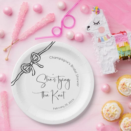 Ze bindt het Knot Modern Script-Vrijgezellenfeest Papieren Bordje (Feest)