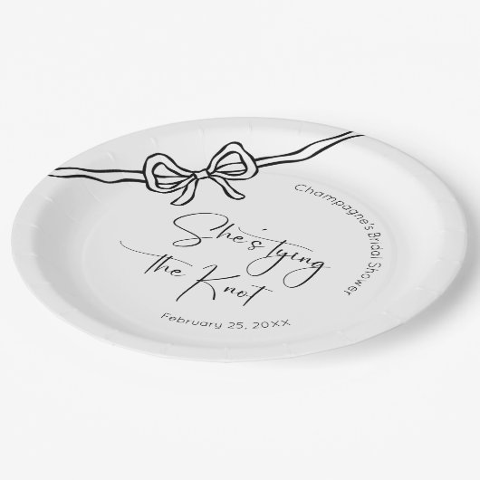 Ze bindt het Knot Modern Script-Vrijgezellenfeest Papieren Bordje (Gekanteld)