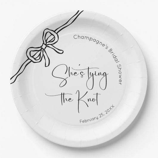Ze bindt het Knot Modern Script-Vrijgezellenfeest Papieren Bordje (Voorkant)