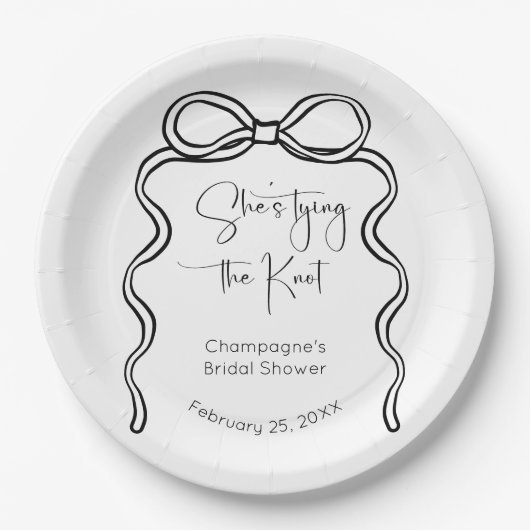 Ze bindt het Knot Modern Script-Vrijgezellenfeest Papieren Bordje (Voorkant)