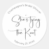 Ze bindt het Knot Modern Script-Vrijgezellenfeest Ronde Sticker (Voorkant)